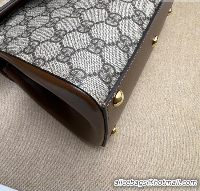 Original Cheap Gucci Horsebit 1955 Leather and GG Canvas Small Top Handle Bag 703848 Beige/Brown 2025