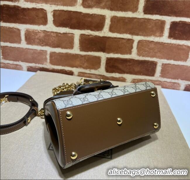 Original Cheap Gucci Horsebit 1955 Leather and GG Canvas Small Top Handle Bag 703848 Beige/Brown 2025