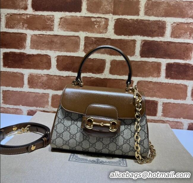 Original Cheap Gucci Horsebit 1955 Leather and GG Canvas Small Top Handle Bag 703848 Beige/Brown 2025