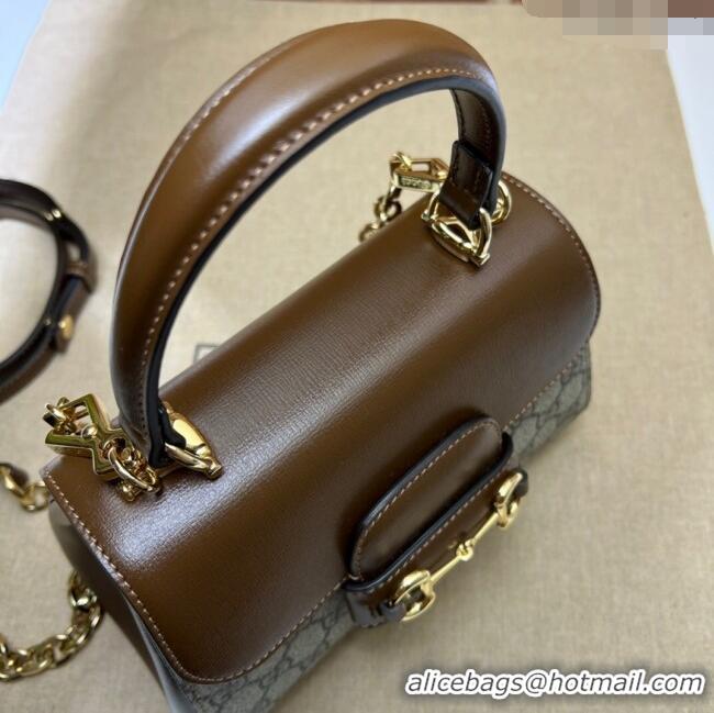 Original Cheap Gucci Horsebit 1955 Leather and GG Canvas Small Top Handle Bag 703848 Beige/Brown 2025