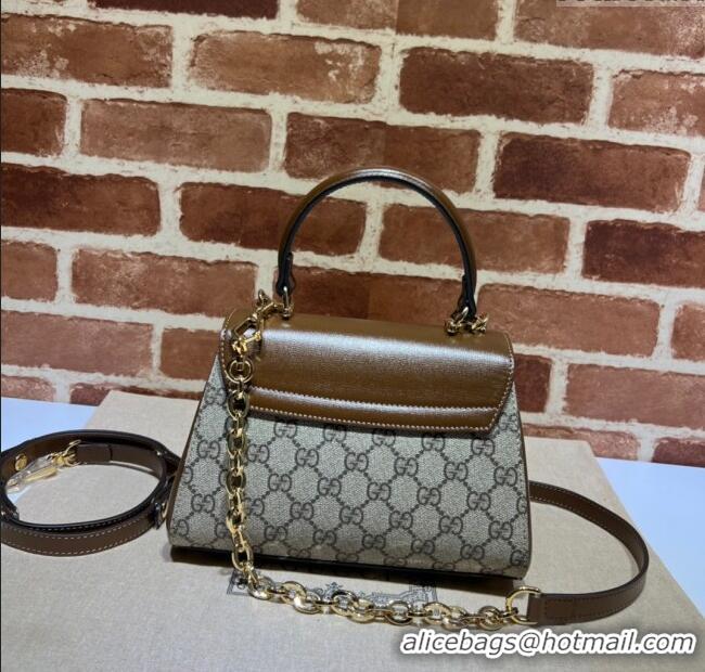 Original Cheap Gucci Horsebit 1955 Leather and GG Canvas Small Top Handle Bag 703848 Beige/Brown 2025