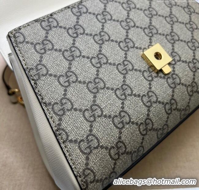 New Cheap Gucci Horsebit 1955 Leather and GG Canvas Small Top Handle Bag 703848 Beige/White 2025