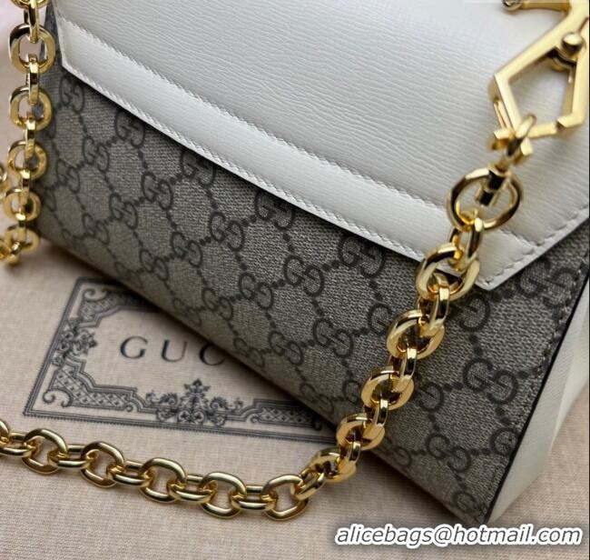 New Cheap Gucci Horsebit 1955 Leather and GG Canvas Small Top Handle Bag 703848 Beige/White 2025