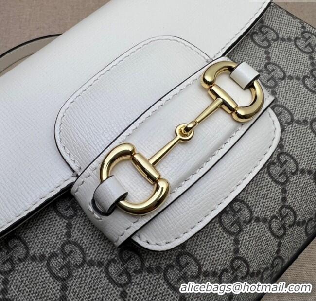 New Cheap Gucci Horsebit 1955 Leather and GG Canvas Small Top Handle Bag 703848 Beige/White 2025