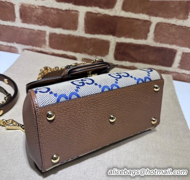 Top Design Gucci Horsebit 1955 Leather and Maxi GG Canvas Small Top Handle Bag 703848 Brown/Blue 2025