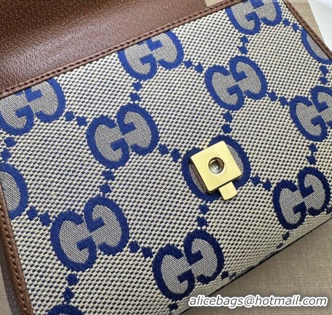 Top Design Gucci Horsebit 1955 Leather and Maxi GG Canvas Small Top Handle Bag 703848 Brown/Blue 2025