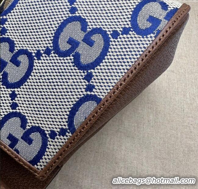 Top Design Gucci Horsebit 1955 Leather and Maxi GG Canvas Small Top Handle Bag 703848 Brown/Blue 2025
