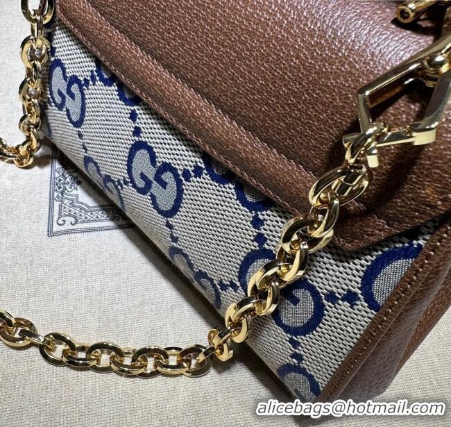Top Design Gucci Horsebit 1955 Leather and Maxi GG Canvas Small Top Handle Bag 703848 Brown/Blue 2025