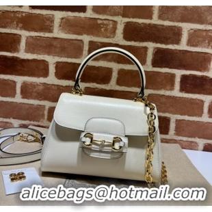 Luxury Cheap Gucci Horsebit 1955 Leather Small Top Handle Bag 703848 White/Gold 2025