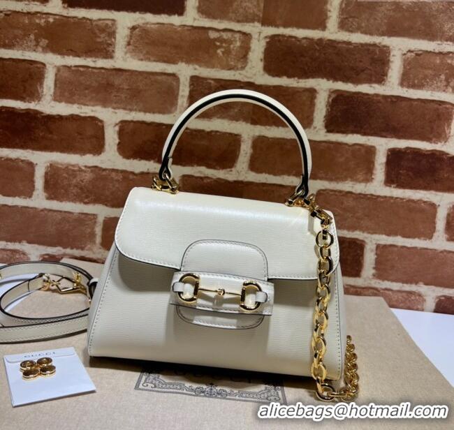 Luxury Cheap Gucci Horsebit 1955 Leather Small Top Handle Bag 703848 White/Gold 2025