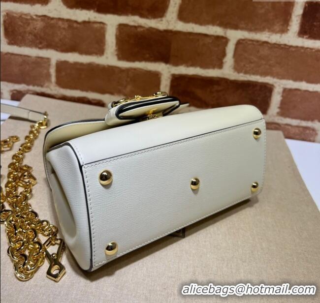 Luxury Cheap Gucci Horsebit 1955 Leather Small Top Handle Bag 703848 White/Gold 2025