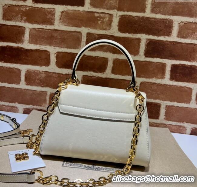 Luxury Cheap Gucci Horsebit 1955 Leather Small Top Handle Bag 703848 White/Gold 2025