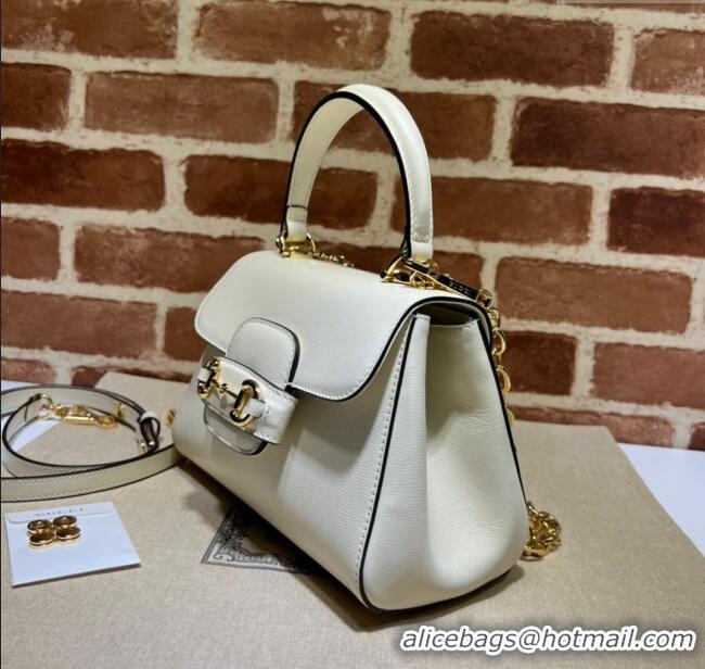 Luxury Cheap Gucci Horsebit 1955 Leather Small Top Handle Bag 703848 White/Gold 2025