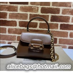 Modern Classic Gucci Horsebit 1955 Leather Small Top Handle Bag 703848 Dark Brown 2025