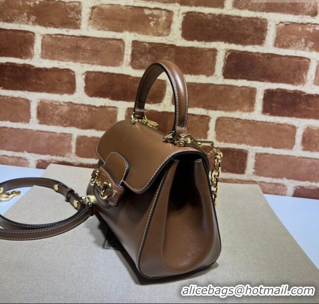 Modern Classic Gucci Horsebit 1955 Leather Small Top Handle Bag 703848 Dark Brown 2025