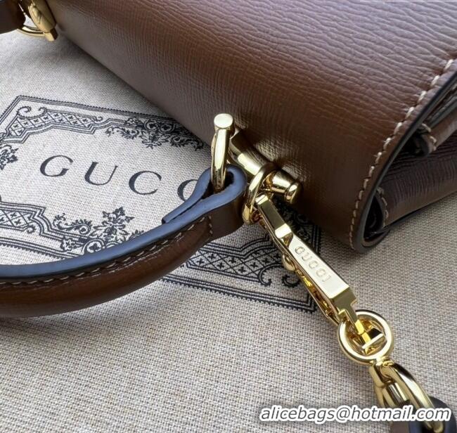 Modern Classic Gucci Horsebit 1955 Leather Small Top Handle Bag 703848 Dark Brown 2025