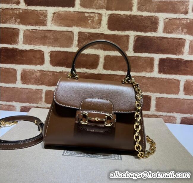 Modern Classic Gucci Horsebit 1955 Leather Small Top Handle Bag 703848 Dark Brown 2025