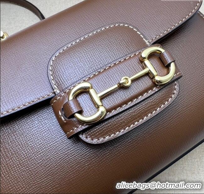 Modern Classic Gucci Horsebit 1955 Leather Small Top Handle Bag 703848 Dark Brown 2025