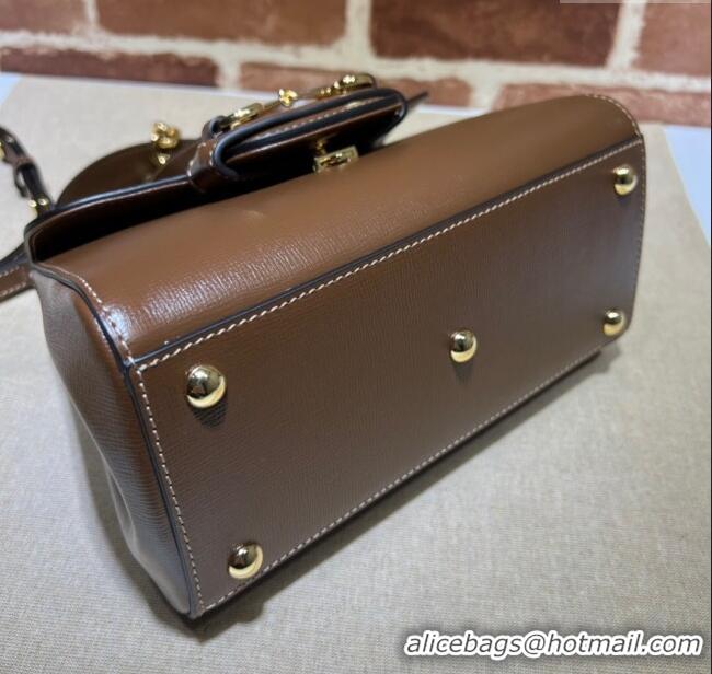 Modern Classic Gucci Horsebit 1955 Leather Small Top Handle Bag 703848 Dark Brown 2025
