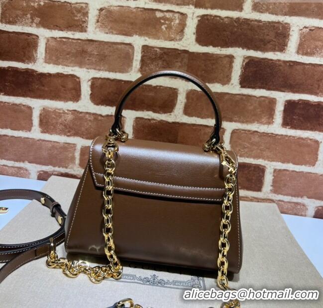 Modern Classic Gucci Horsebit 1955 Leather Small Top Handle Bag 703848 Dark Brown 2025