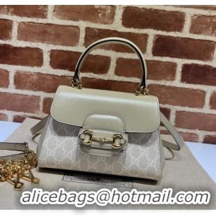 High Quality Gucci Horsebit 1955 Leather and GG Canvas Small Top Handle Bag 703848 Oatmeal/Beige 2025