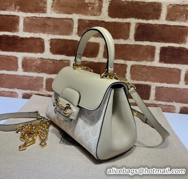 High Quality Gucci Horsebit 1955 Leather and GG Canvas Small Top Handle Bag 703848 Oatmeal/Beige 2025