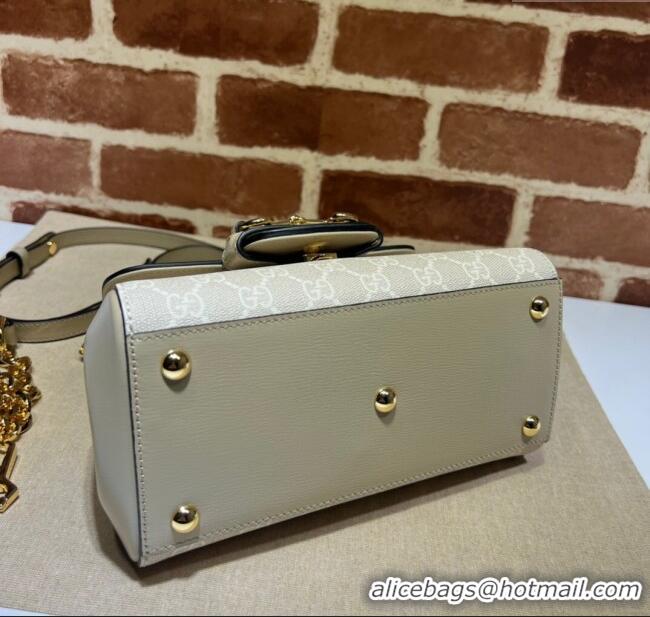 High Quality Gucci Horsebit 1955 Leather and GG Canvas Small Top Handle Bag 703848 Oatmeal/Beige 2025