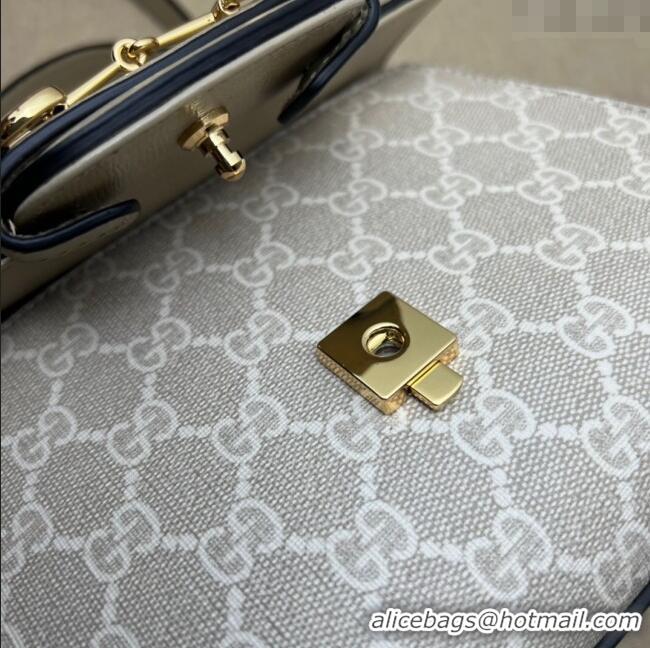 High Quality Gucci Horsebit 1955 Leather and GG Canvas Small Top Handle Bag 703848 Oatmeal/Beige 2025