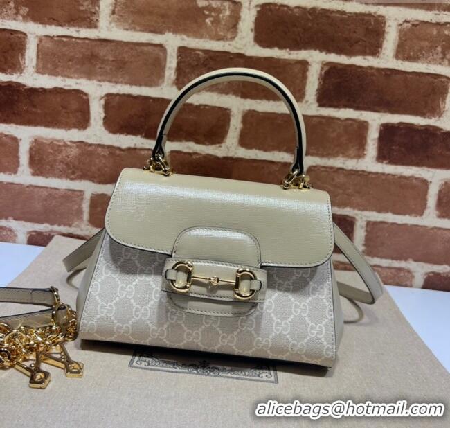 High Quality Gucci Horsebit 1955 Leather and GG Canvas Small Top Handle Bag 703848 Oatmeal/Beige 2025