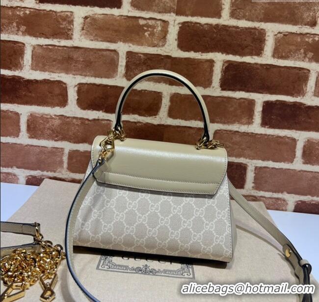 High Quality Gucci Horsebit 1955 Leather and GG Canvas Small Top Handle Bag 703848 Oatmeal/Beige 2025