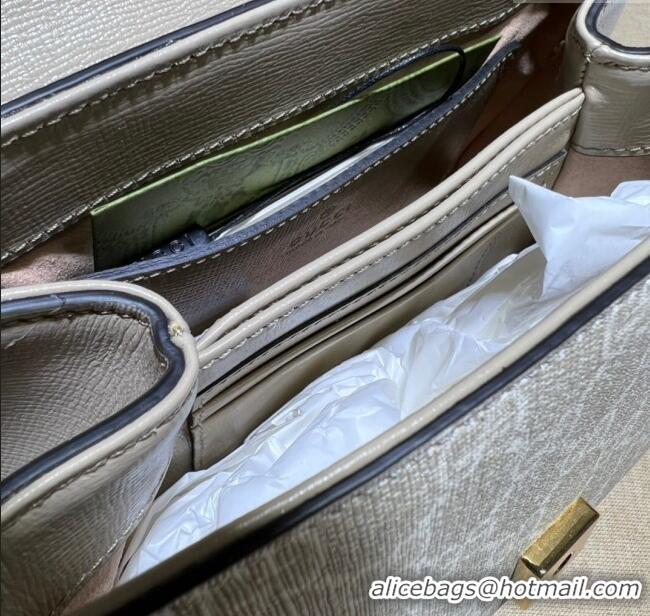High Quality Gucci Horsebit 1955 Leather and GG Canvas Small Top Handle Bag 703848 Oatmeal/Beige 2025