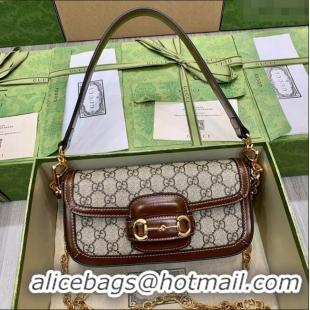 Luxurious Gucci Horsebit 1955 small shoulder bag in GG Canvas and Leather 735178 Beige/Brown 2025