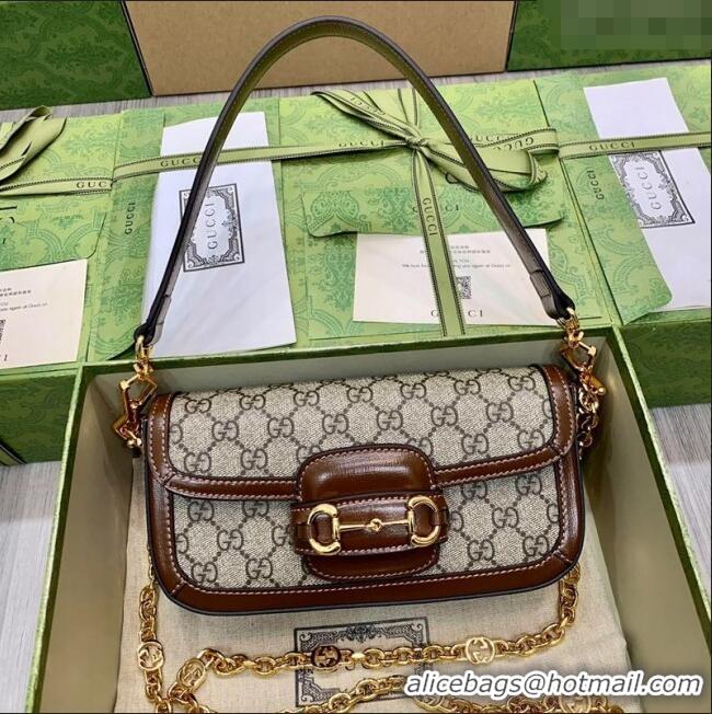 Luxurious Gucci Horsebit 1955 small shoulder bag in GG Canvas and Leather 735178 Beige/Brown 2025