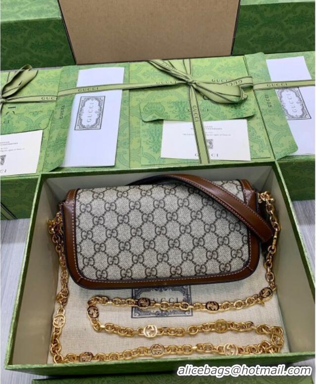 Luxurious Gucci Horsebit 1955 small shoulder bag in GG Canvas and Leather 735178 Beige/Brown 2025