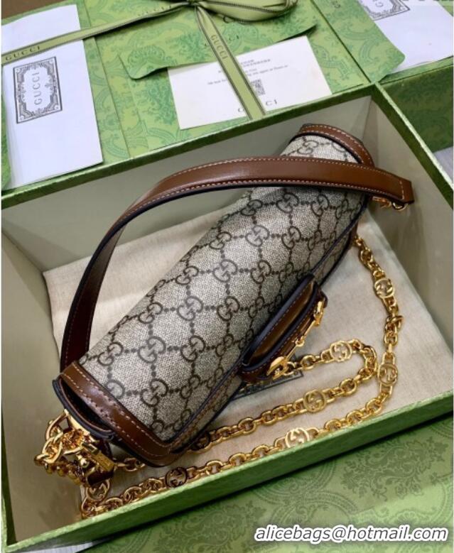 Luxurious Gucci Horsebit 1955 small shoulder bag in GG Canvas and Leather 735178 Beige/Brown 2025