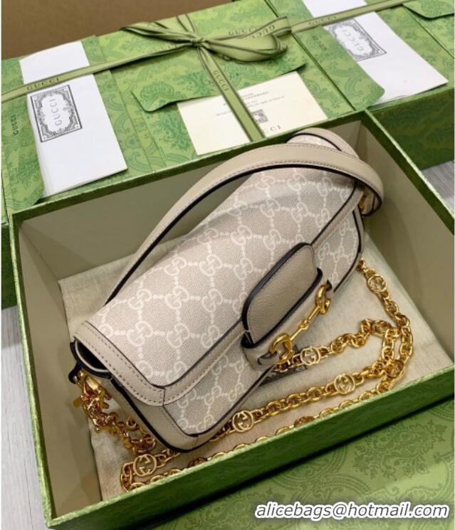 Top Design Gucci Horsebit 1955 small shoulder bag in GG Canvas and Leather 735178 Oatmeal/Beige 2025