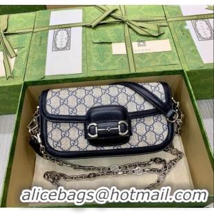 Spot Bulk Gucci Horsebit 1955 small shoulder bag in GG Canvas and Leather 735178 Beige/Blue 2025