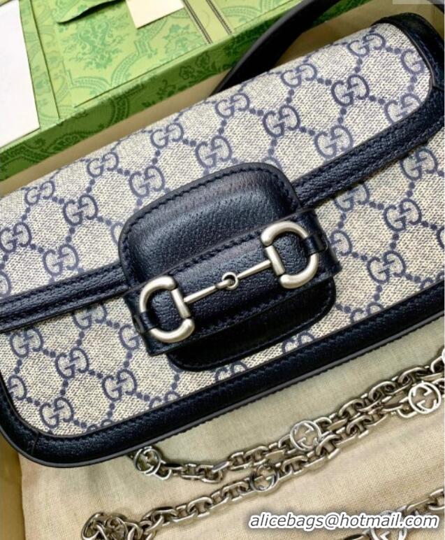 Spot Bulk Gucci Horsebit 1955 small shoulder bag in GG Canvas and Leather 735178 Beige/Blue 2025