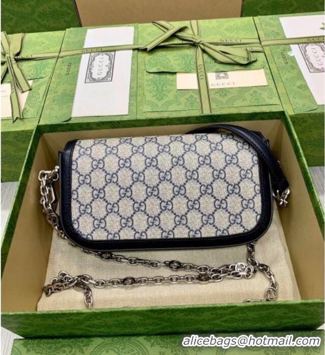 Spot Bulk Gucci Horsebit 1955 small shoulder bag in GG Canvas and Leather 735178 Beige/Blue 2025