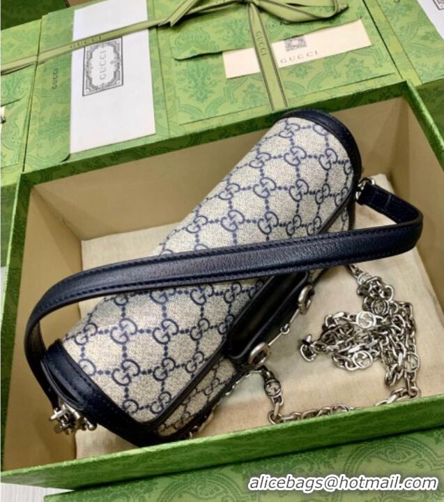 Spot Bulk Gucci Horsebit 1955 small shoulder bag in GG Canvas and Leather 735178 Beige/Blue 2025