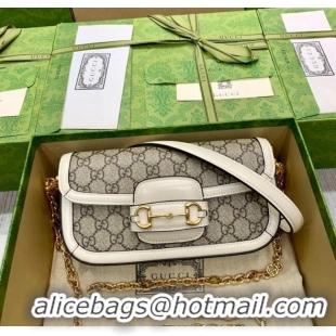 Low Price Gucci Horsebit 1955 small shoulder bag in GG Canvas and Leather 735178 Beige/White 2025