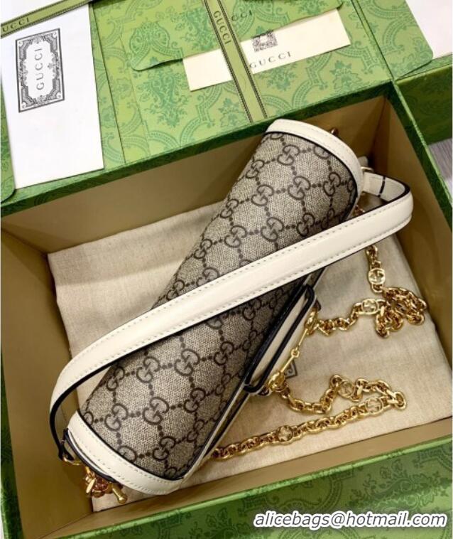 Low Price Gucci Horsebit 1955 small shoulder bag in GG Canvas and Leather 735178 Beige/White 2025