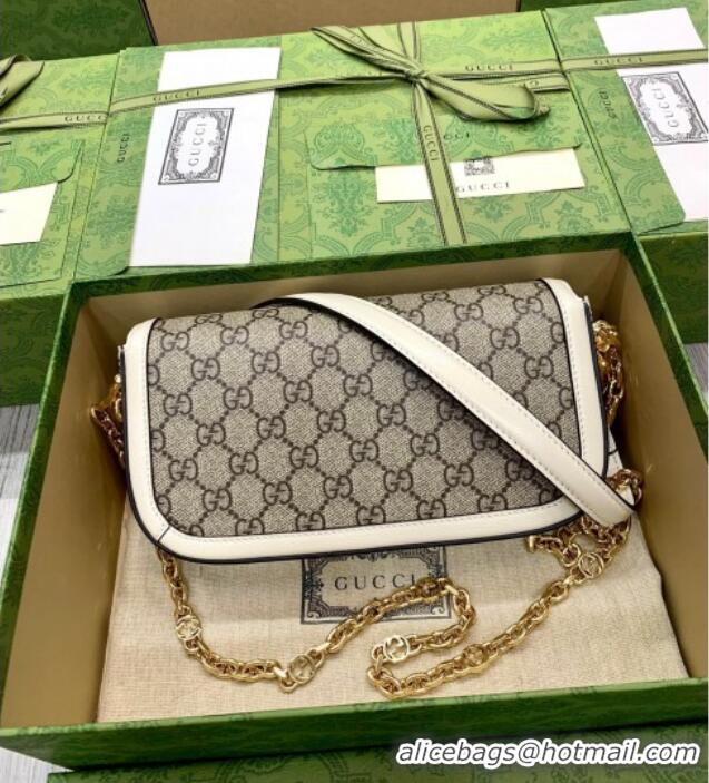 Low Price Gucci Horsebit 1955 small shoulder bag in GG Canvas and Leather 735178 Beige/White 2025