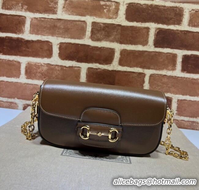 Super Quality Gucci Horsebit 1955 small shoulder bag in Leather 735178 Dark Brown 2025