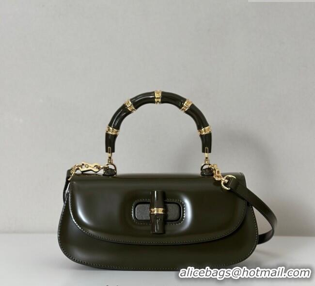 Luxury Classic Gucci Leather Bamboo Diva medium bag 827750 Forest Green 2025
