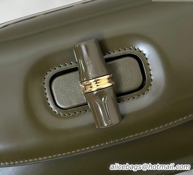 Luxury Classic Gucci Leather Bamboo Diva medium bag 827750 Forest Green 2025