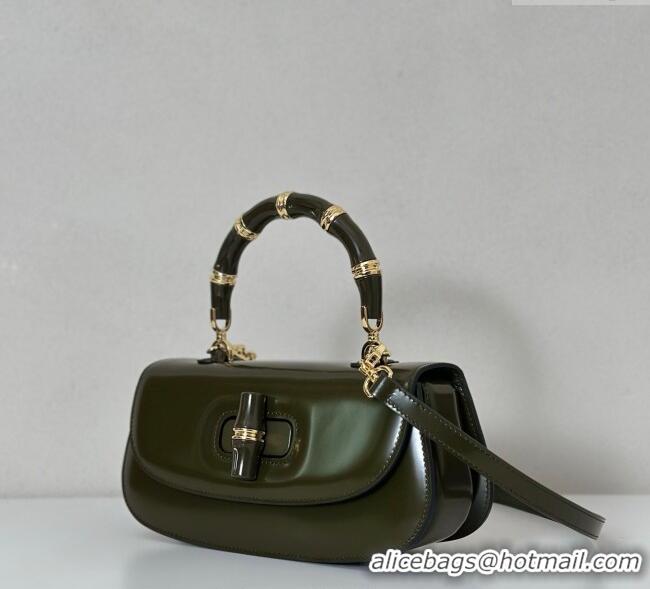 Luxury Classic Gucci Leather Bamboo Diva medium bag 827750 Forest Green 2025