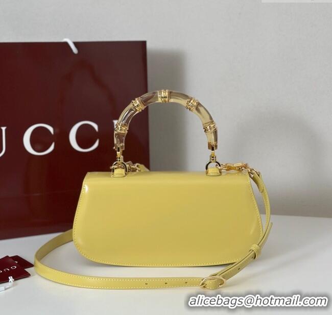 Super Quality Gucci Leather Bamboo Diva medium bag 827750 Yellow 2025