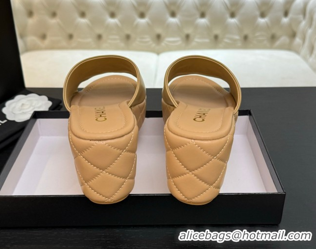 Best Price Chanel Quilted Lambskin Platform Wedge Slides Sandal Beige Yellow 2025 CH071502