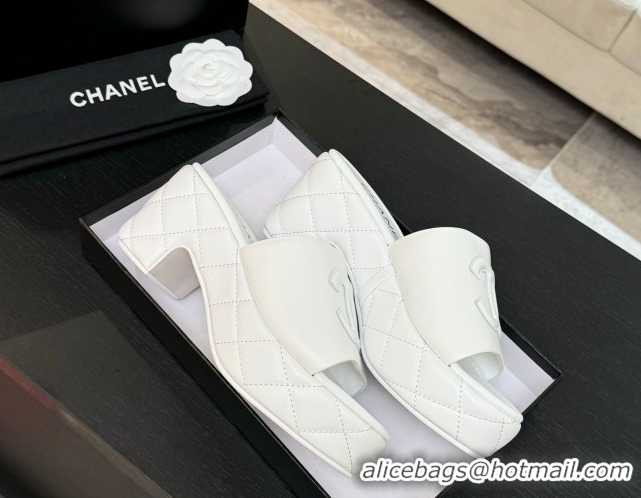 Best Grade Chanel Quilted Lambskin Platform Wedge Slides Sandal White 2025 CH071502